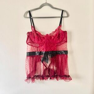 Y2K Red Black Lace Lingerie XL Polka Dot Ruffle Bow